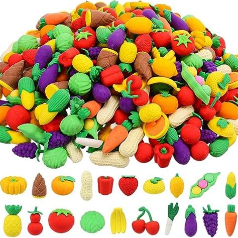 Qeeenar 300 Pcs Food Erasers Small Vegetable Puzzle Erasers Assorted ...