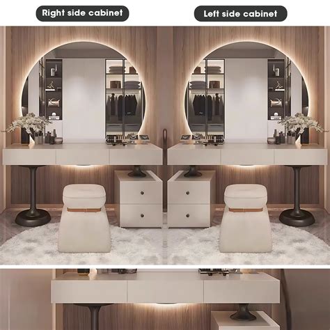 5 Drawers Minimalist Dressing Table with Circle Backlit Mirror – High QLO