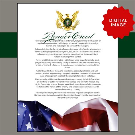 Army Ranger Creed Digital Image Print 4:5 Ratio 8x10, 16x20, 24x30 ...