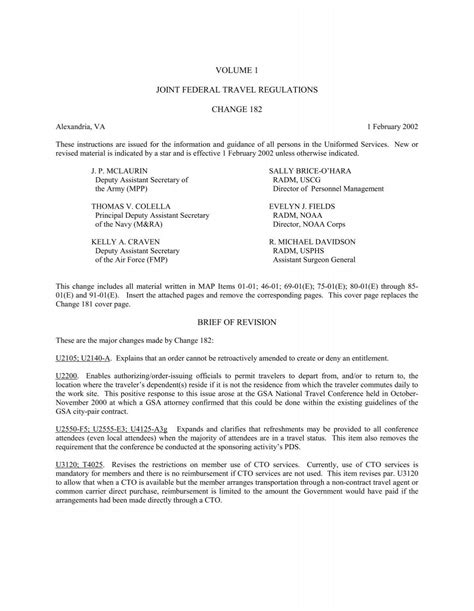 volume 1 joint federal travel regulations change 182