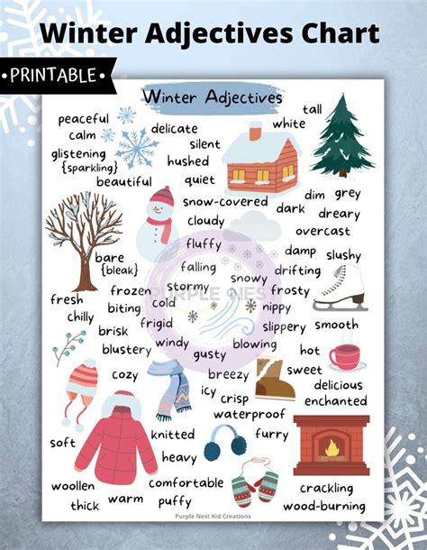 Winter Adjectives Chart, Winter, Snow, Winter Adjectives, Writing ...