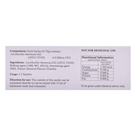 Bifilac GG Sugar Free Vanilla Sachet 0.75 gm Price, Uses, Side Effects ...