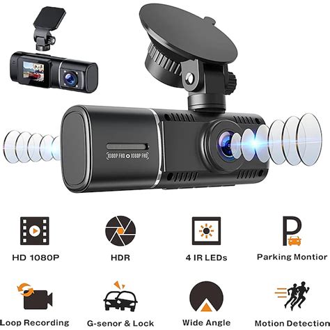 Dual Dash Cam with 64GB Micro SD Card, 1080P Front and Inside Dash ...