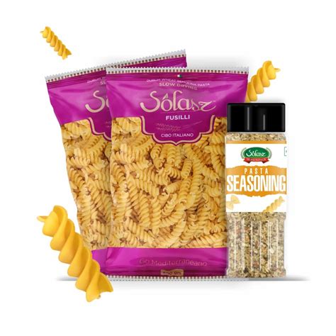 Solasz Fusilli Pasta with Pasta Seasoning Combo | Slow Dried Pasta for ...