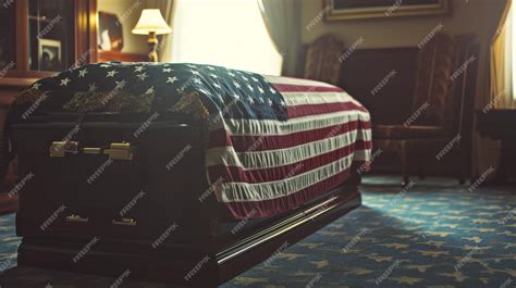 Premium Photo | American Flag Draped Over Casket in Church After ...