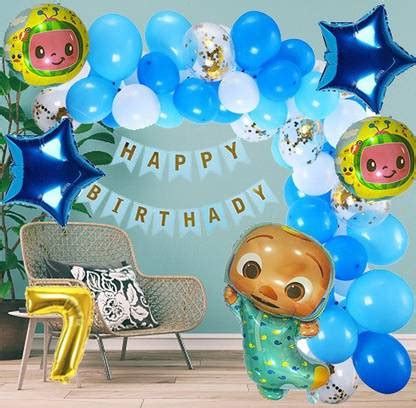 Aoes Cocomelon Birthday Party Decoration Banner Theme Blue For Seventh ...