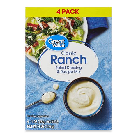 Great Value Ranch Salad Dressing and Recipe Mix, 1 oz Packets, 4 Count ...