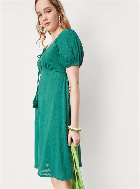 Buy Women Textured Puffed Sleeve Dress Online at just Rs. 999.0 ...