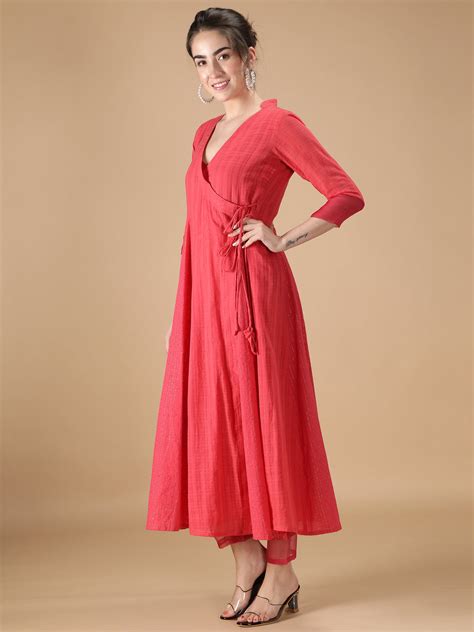 Elegant Red Angrakha Kurta with Inner - Handcrafted Perfection at ...