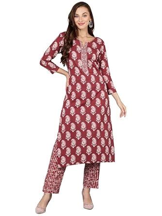 Vaamsi Women's Poly Cotton Straight Kurta With Pant Set (VKSET1389 ...