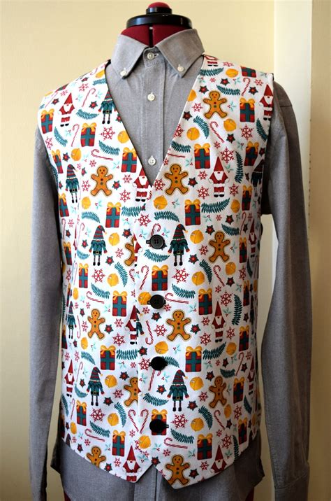 Mens Christmas Vest, Gnome Santa Gingerbread Print, Matching Bowtie - Etsy