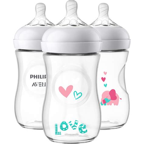 Philips Avent Natural Baby Bottle with Pink Elephant Design, 9oz, 3pk ...