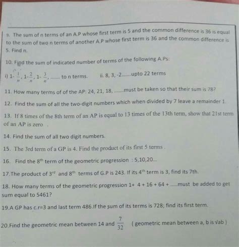 9. The sum of n terms of an A.P whose first term is 5 and the common ...
