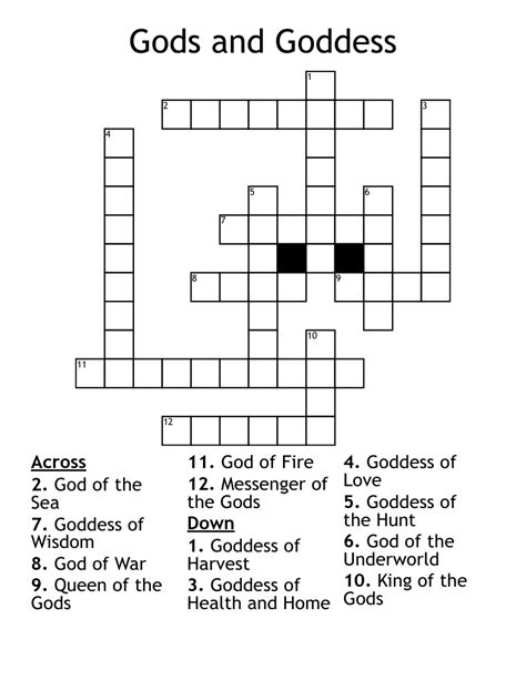 Gods and Goddess Crossword - WordMint