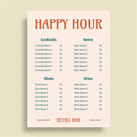 Retro simple happy hour menu | Free Vector