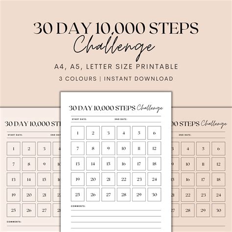 30 Day 10000 Steps Challenge Printable, 30 Day Challenge, Steps Tracker ...