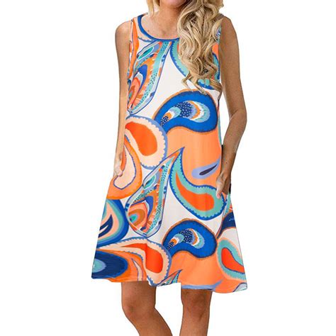 Sakmal Midi Spring Dresses for Women 2025 Sundress Orange Flowy Dress ...