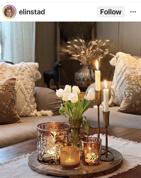 Cozy Living Room Table Decor with Candles and Flowers