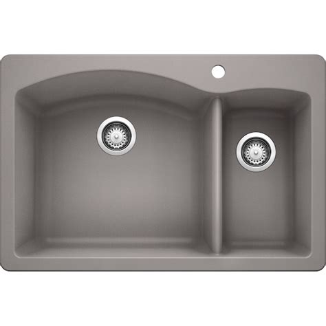 Blanco Diamond Silgranit 70/30 Dual Mount Kitchen Sink- Metallic Gray ...