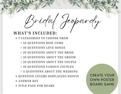 Bridal Shower Jeopardy Printable Game Bachelorette Jeopardy Game Cards ...