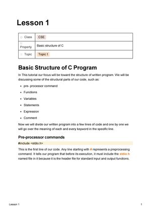 Operators in C programming Lesson 4 - Computer Engineering - VIT - Studocu