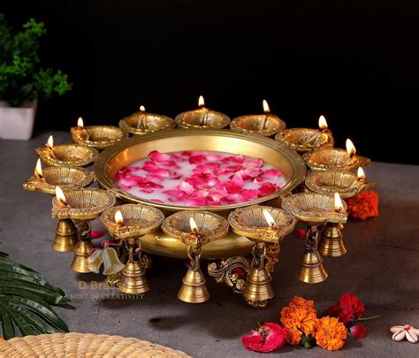 Buy D Brasso Brass Traditional Urli Bowl Showpiece with 14 Diyas ...