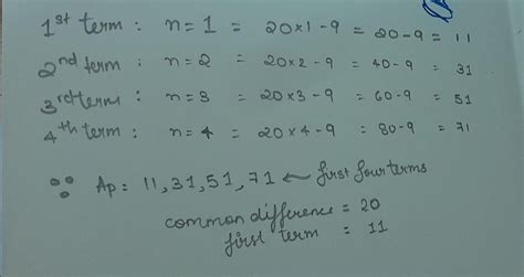 A number pattern is given by the rule Tn = 20n-9. find. (a) the first 4 ...