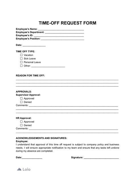 Time Off Request Sheet