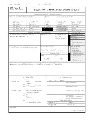 Army Military Funeral Honors Request - Blank Fillable Template | Fill ...