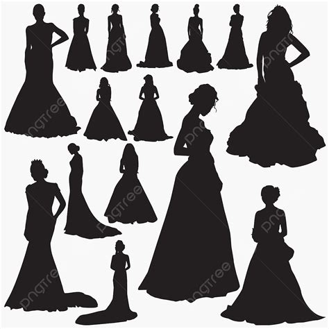 Wedding Dresses Silhouette Vector PNG, Wedding Dresses Silhouettes, Wedding Clipart Black And ... - silhouette of dress