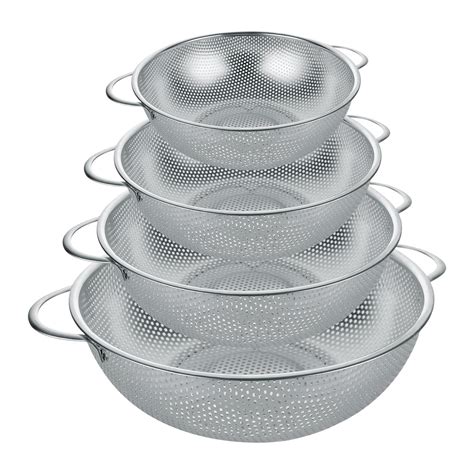 WOPPLXY Stainless Steel Colander Set of 4 Micro-Perforated Metal ...