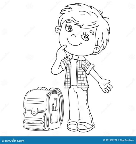 Coloring Page Outline Of Cartoon Boy With Satchel. Little Student Or Schooler. School. Coloring ...