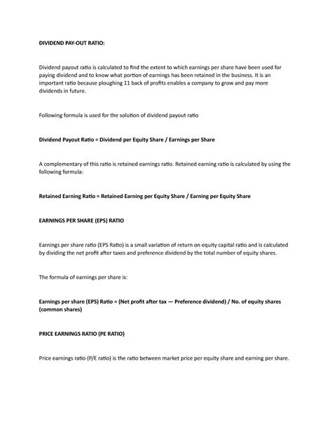 Market test ratio - Business studies - DIVIDEND PAY-OUT RATIO: Dividend ...