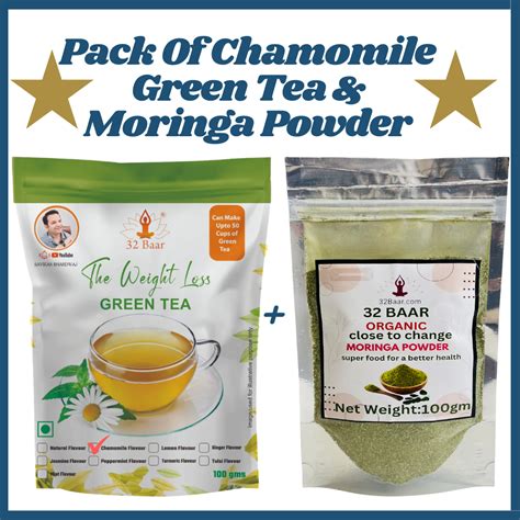 Buy 32 Baar Pack Of Chamomile Flavour Green Tea & Moringa Powder in ...