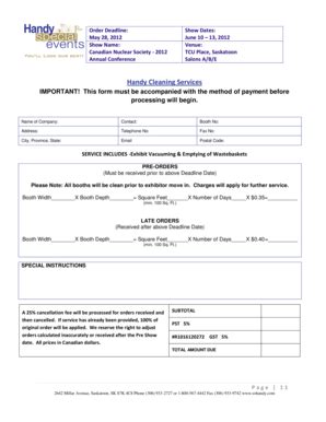 Fillable Online Cleaning Services Order Form - CNS 2012 Fax Email Print ...