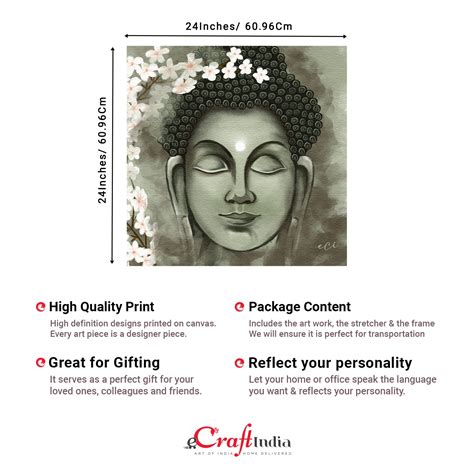 Meditating Lord Buddha Green Original Design Canvas Printed Wall ...