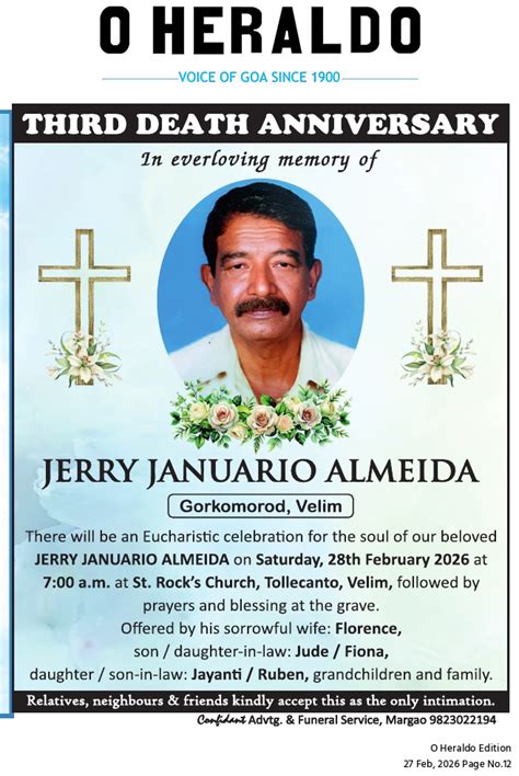 Pg 12 Obits_001 - O Herald 27-02-2026 - oHeraldo ePaper – English ...