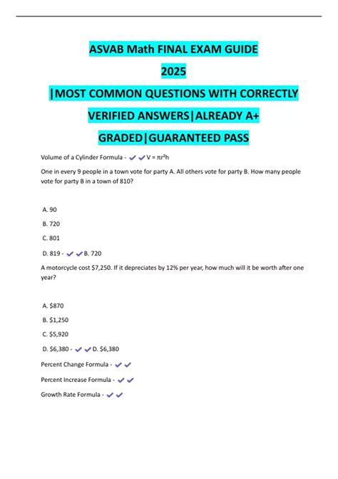 ASVAB Math FINAL EXAM GUIDE 2025 |MOST COMMON QUESTIONS WITH CORRECTLY ...