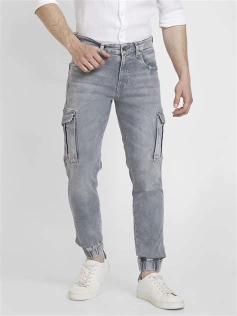 Spykar Men Grey Cotton Comfort Fit Narrow Length Clean Look High Rise ...