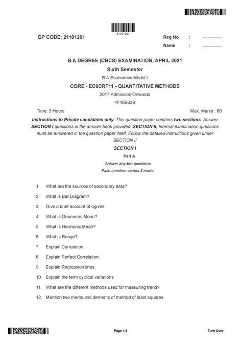 Quantitative Methods 2021 - Question paper of the university exam - QP ...
