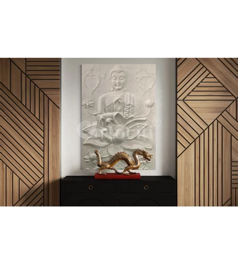 Buy 5X3.5 feet Blessing Buddha with Lotus 3D Relief Mural Online - Artociti