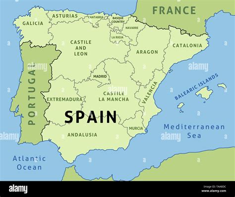Map of Spain. Outline illustration country map autonomous communities ...