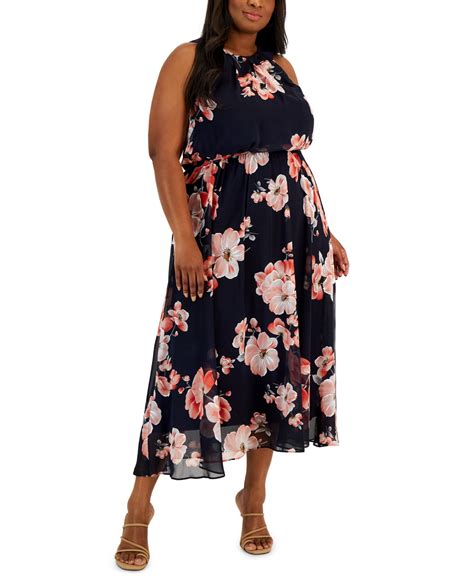 Robbie Bee Plus Size Floral Halter Blouson Maxi Dress In Red | ModeSens
