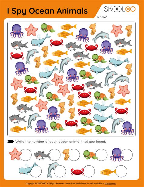 I Spy Ocean Animals - Free Worksheet - SKOOLGO