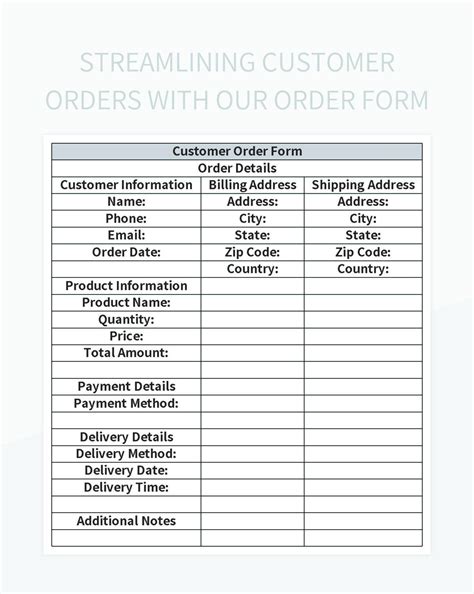 Customer Order Summary Form Excel Template And Google Sheets File For ...