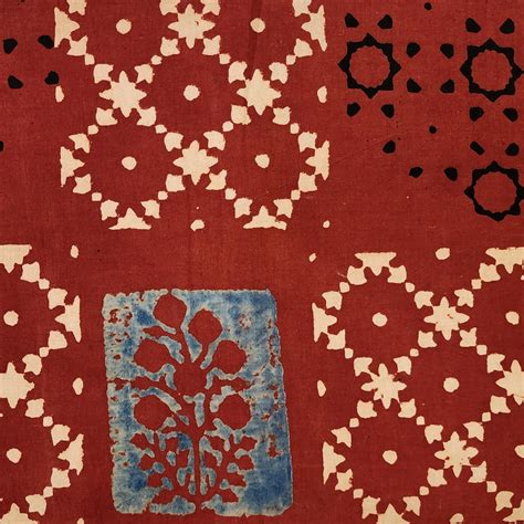 Pure Cotton Ajrak Red With Cream And Black With Blue Different Block P ...