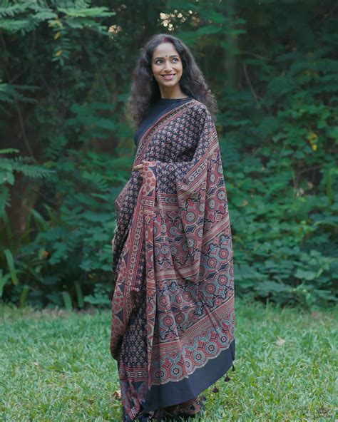 Ajrakh Cotton Handblock Printed Saree – AMOUNEE - Handloom & Handicraft