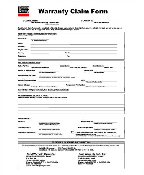 Warranty Form Template