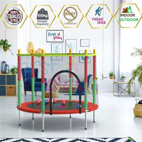 First Play 55 inch Trampoline with Safety Net & U-Shape Legs for Kids ...