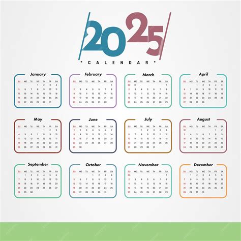 Calendario 2025 Calendario horizontal creativo 2025 en inglés Días ...
